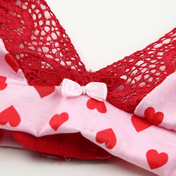Red Lace Trim Heart Print Valentines Lingerie Set - Picture 8 of 16